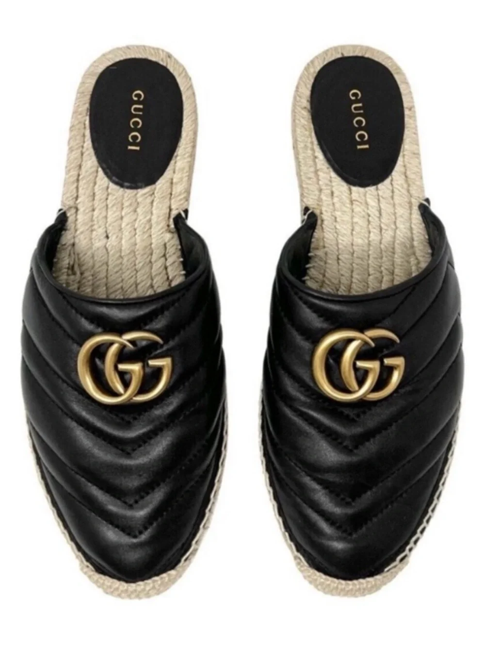 GUCCI GG Marmont Black Leather Espadrille Mules Slides - Picture 2 of 9